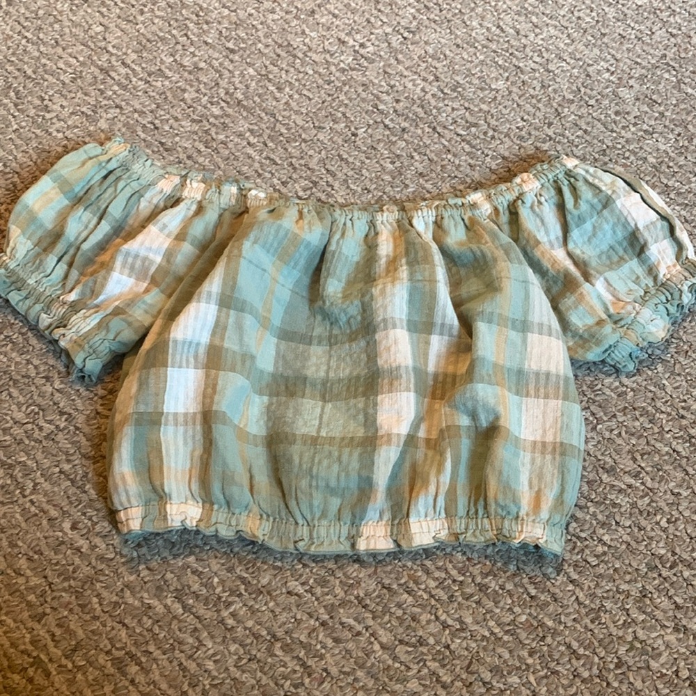Green plaid strapless top